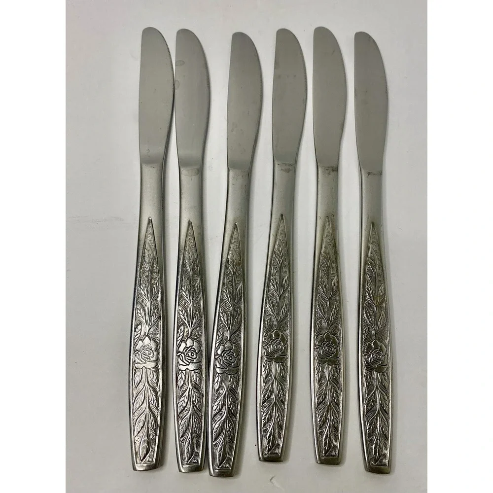 Stanley Roberts Granata Rose Dinner Knives Glossy Lot of 6 Replacements
